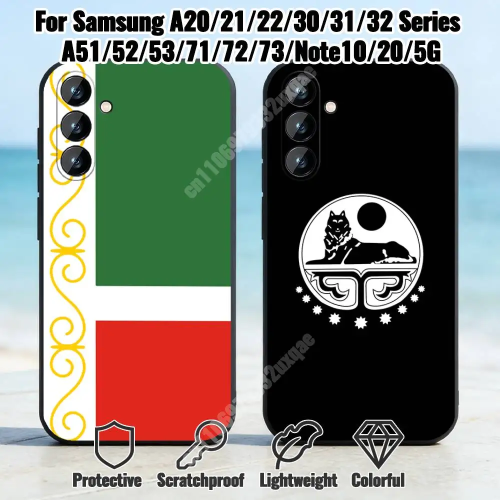 Chechen Republic Wolf Flag Phone Case for Samsung Galaxy A73 72 71 70 A53 52 41 40 A32 31 30 Note20 Note10 Note9