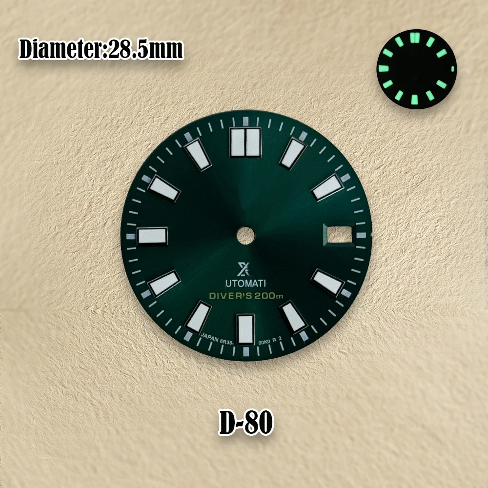 28.5mm Sunray Diver's Dial NH35 Dial C3 Green Luminous Suitable For NH35/NH36/7S Movement Watch Accessories with S Logo