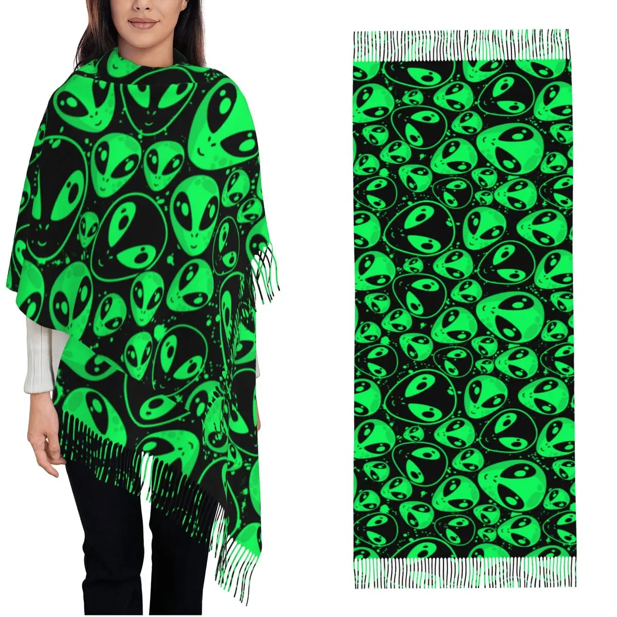 Alien Psychedelic Scarfs for Women Pashmina Shawl Wraps for Evening Dresses Large Warm Soft Scarves