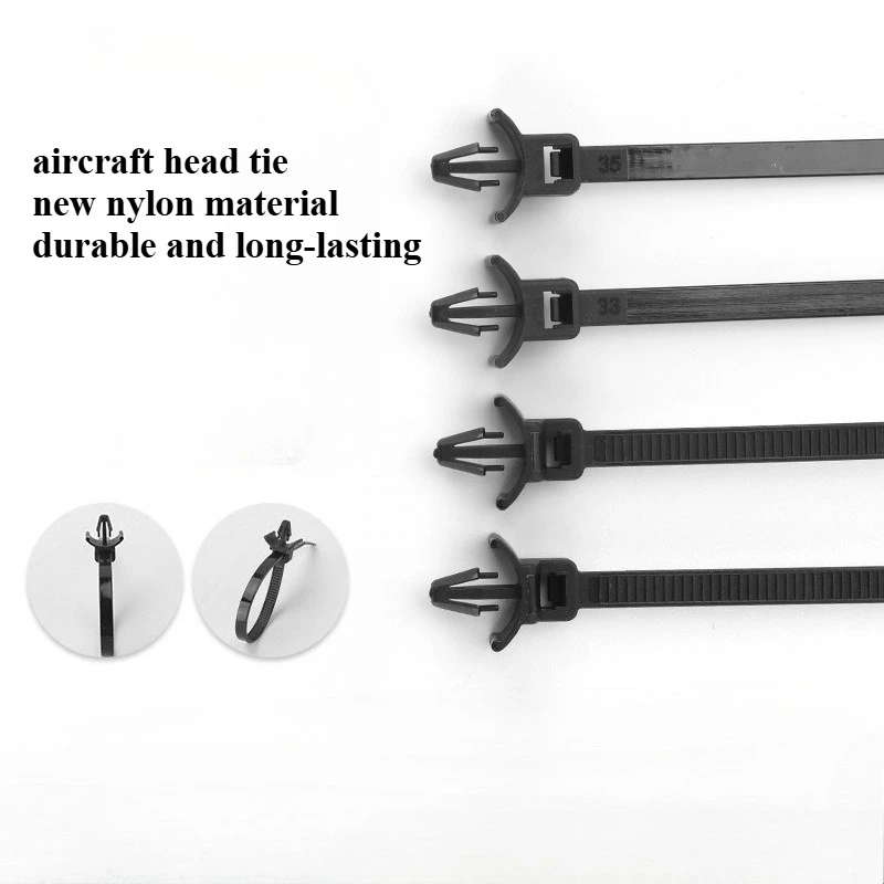 500pcs/pack Aircraft Head 4.7x160 Plug in Portable Nylon Plug in Tie with Black Buckle Aircraft Head Tie
