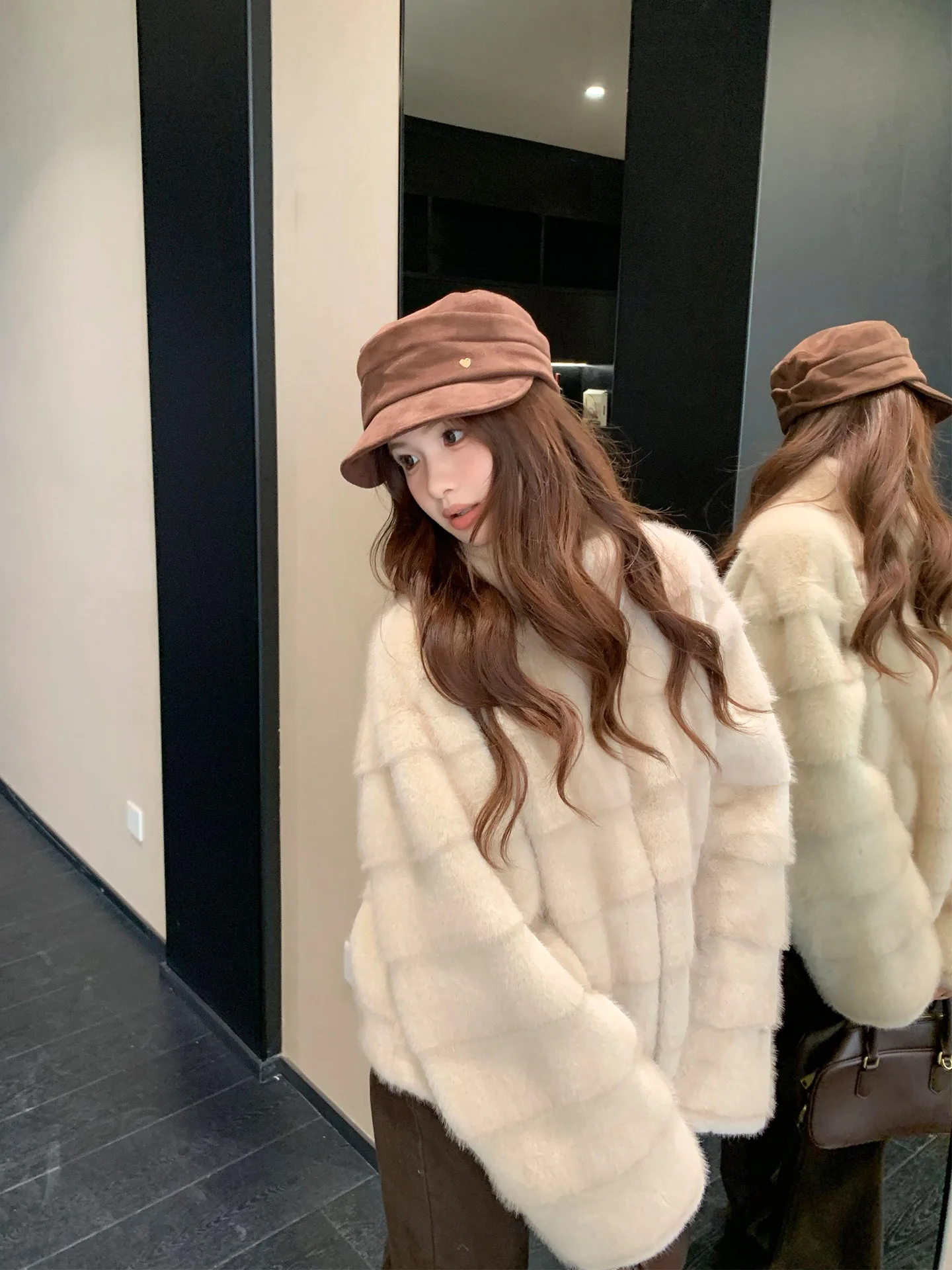 

Ele ort Fur Jaet Women's Sle Orange Tree Where Are You Vintage Warmth Eco-friendly Luxury Faion Lady's Coat