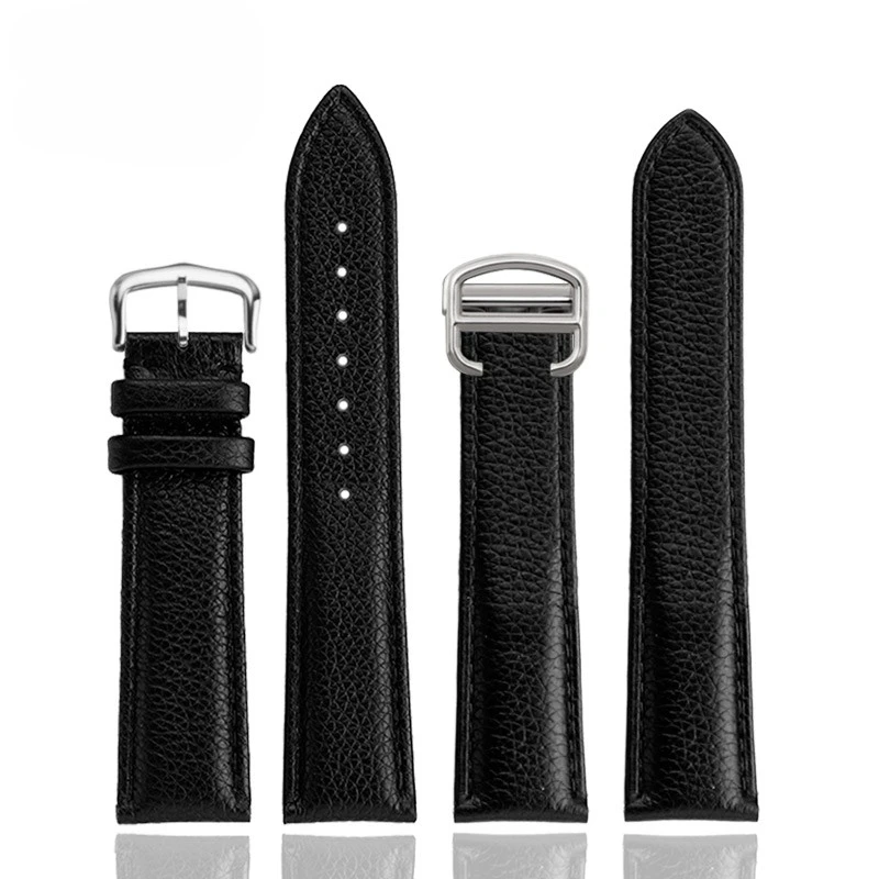 16 17 19 20 22 23 25 مللي متر ل كارتييه تانك لندن جلد طبيعي حزام ساعة اليد الإفراج السريع حزام الساعات للطي دبوس مشبك الرجال النساء