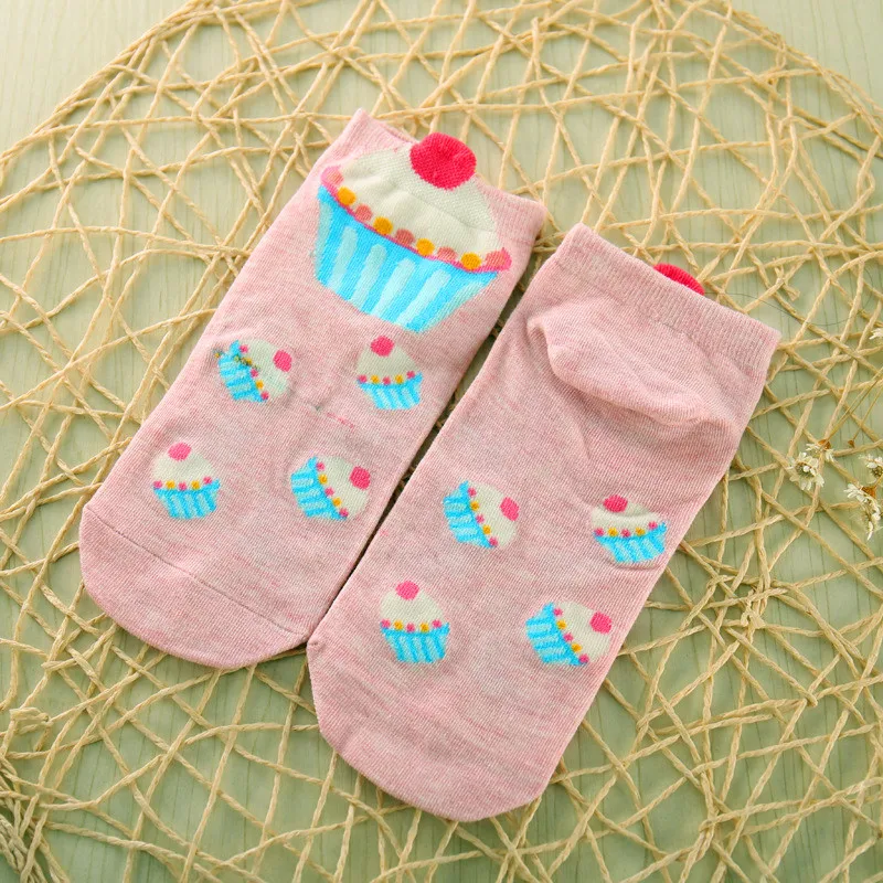 5 أزواج النساء القطن جورب كب كيك مريحة قصيرة جوارب بأشكال مضحكة لطيف Kawaii كريم الجنية باتي كعكة السكر الحليب جميل الكاحل الجوارب #5