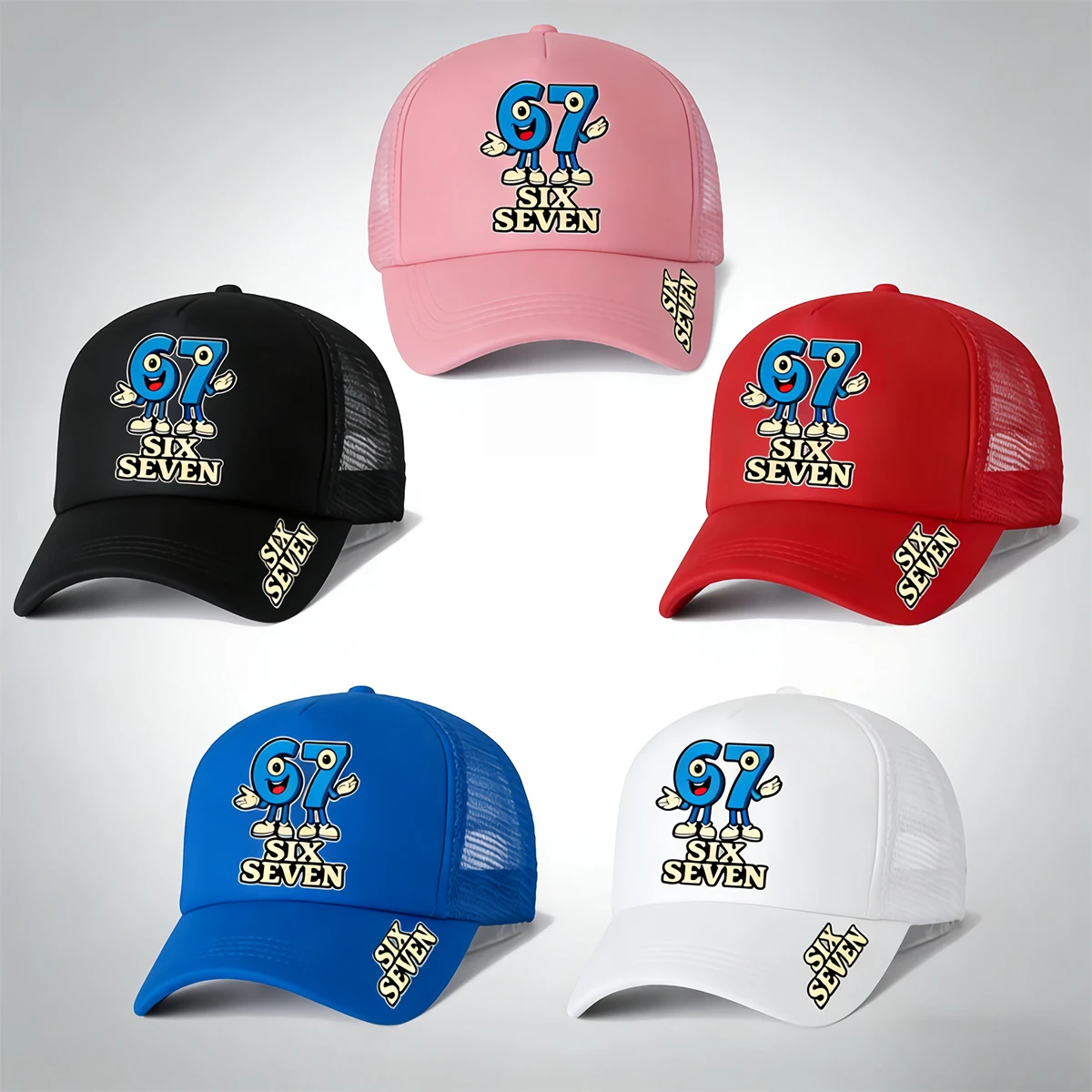 1/2PC67 Cartoon Printed Truck Cap, Breathable Mesh Baseball Cap, Adjustable Casual Sun Hat, Suitable for Outdoor Sports
