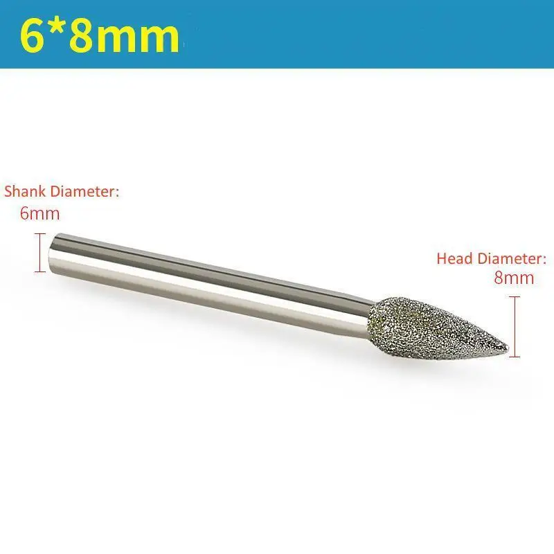 5PCS Dia 6mm Shank Diamond Grinding Burr Drill Bits con testa di molatura 6/8/10/12/14mm per utensili rotanti per incisione Dremel