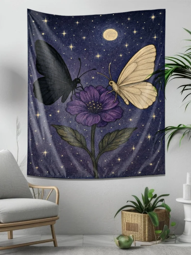 مسحور ليلة فراشة نسيج الجدار شنقا ديكور فني لغرفة النوم غرفة المعيشة ديكور المنزل تصميم نجوم القمر #6