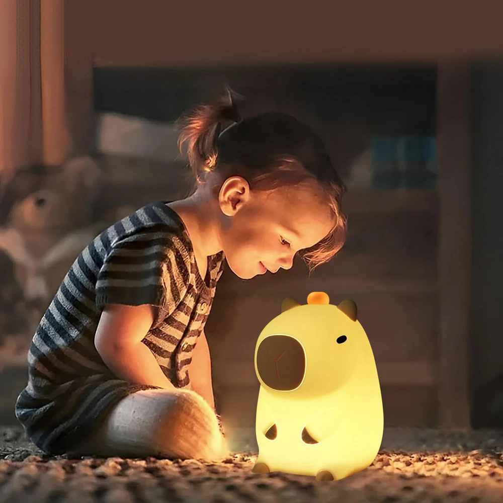 Capybara-luz nocturna de silicona con dibujos animados, lámpara de animales recargable por USB, Sensor táctil, luz nocturna para dormir, decoración