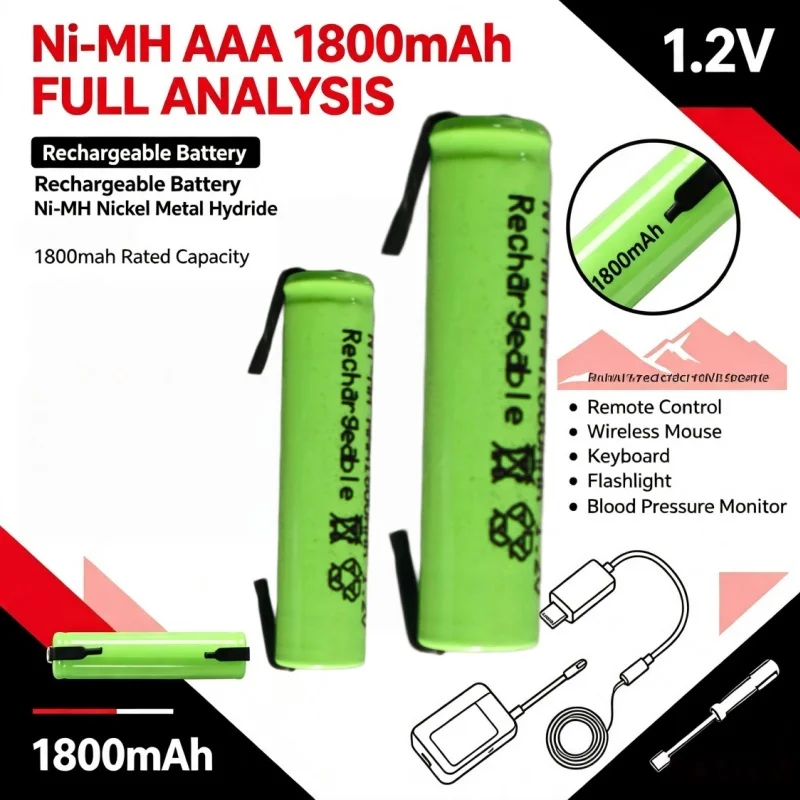 AAA Nickel‑Metal Hydride 1.2V 1800mAh Rechargeable Battery for Keyboard Thermometer Toys Indoor Small‑Size Devices