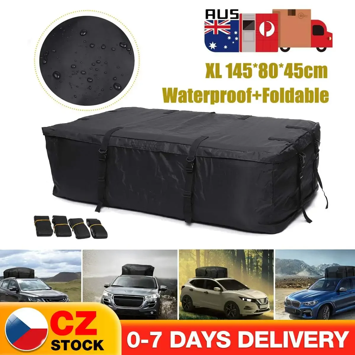 145x80x45cm Car Cargo Roof Luggage Bag 600D Oxford Cloth Foldable Waterproof Car Luggage Carrier Storage Bag Travel Accessories