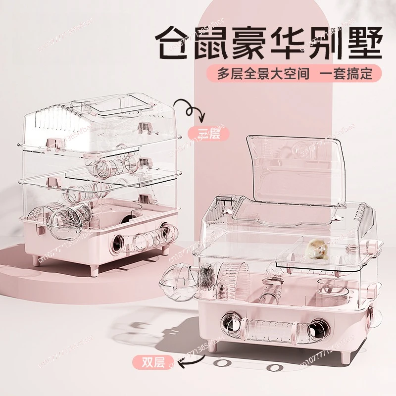 Large 3‑Tier Acrylic Hamster Cage Syrian Hamster Mansion Clear Panoramic Pet House with Ventilation
