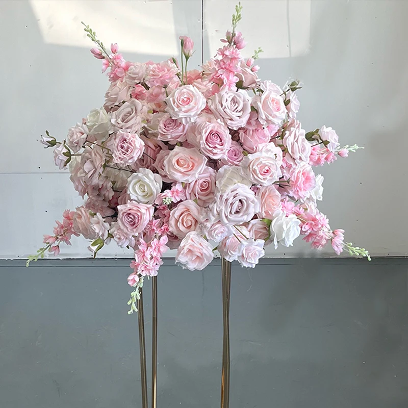 Custom Large Flower Ball Centerpiece Silk Rose Blush Pink Flower Ball Wedding Table Decor Factory Wholesale