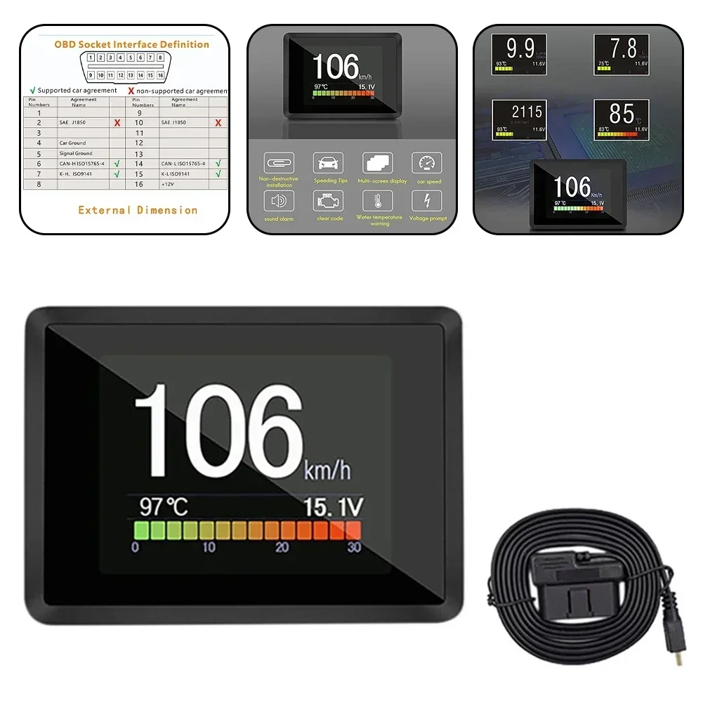 Car Vehicle Head-up Display On-board Computer Car Digital Computer Trip Display Speeds Fuel Consumption Temperature Gauge OBD2