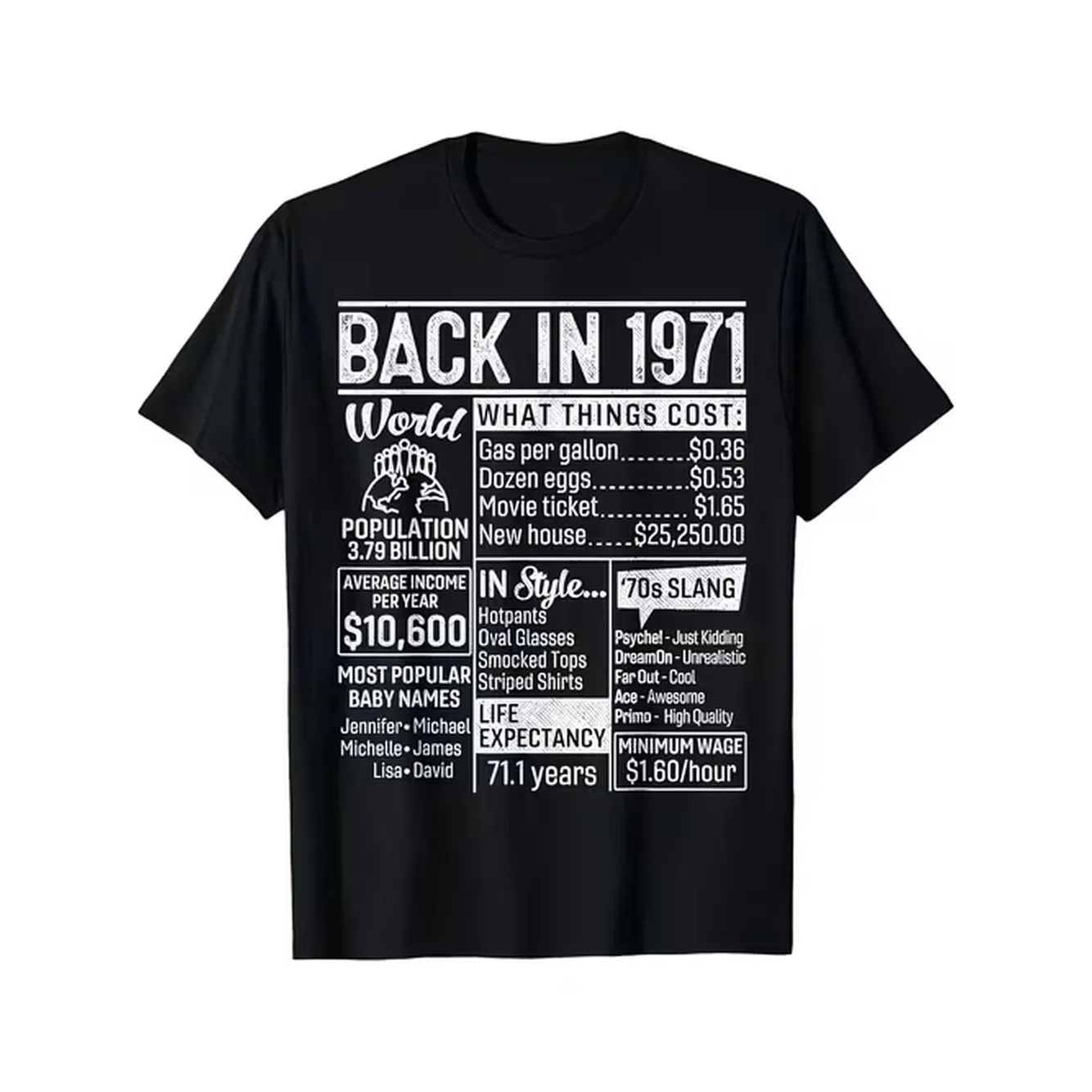 Vintage 1971 T Shirt Retro 70 Short Sleeve Crew Neck Tee Suitable For Regular Fit Casual Shirt With Nostalgic Print Machine Washable Gift For 50Th Birthday Or For And Exercising Comfortable For Teenager