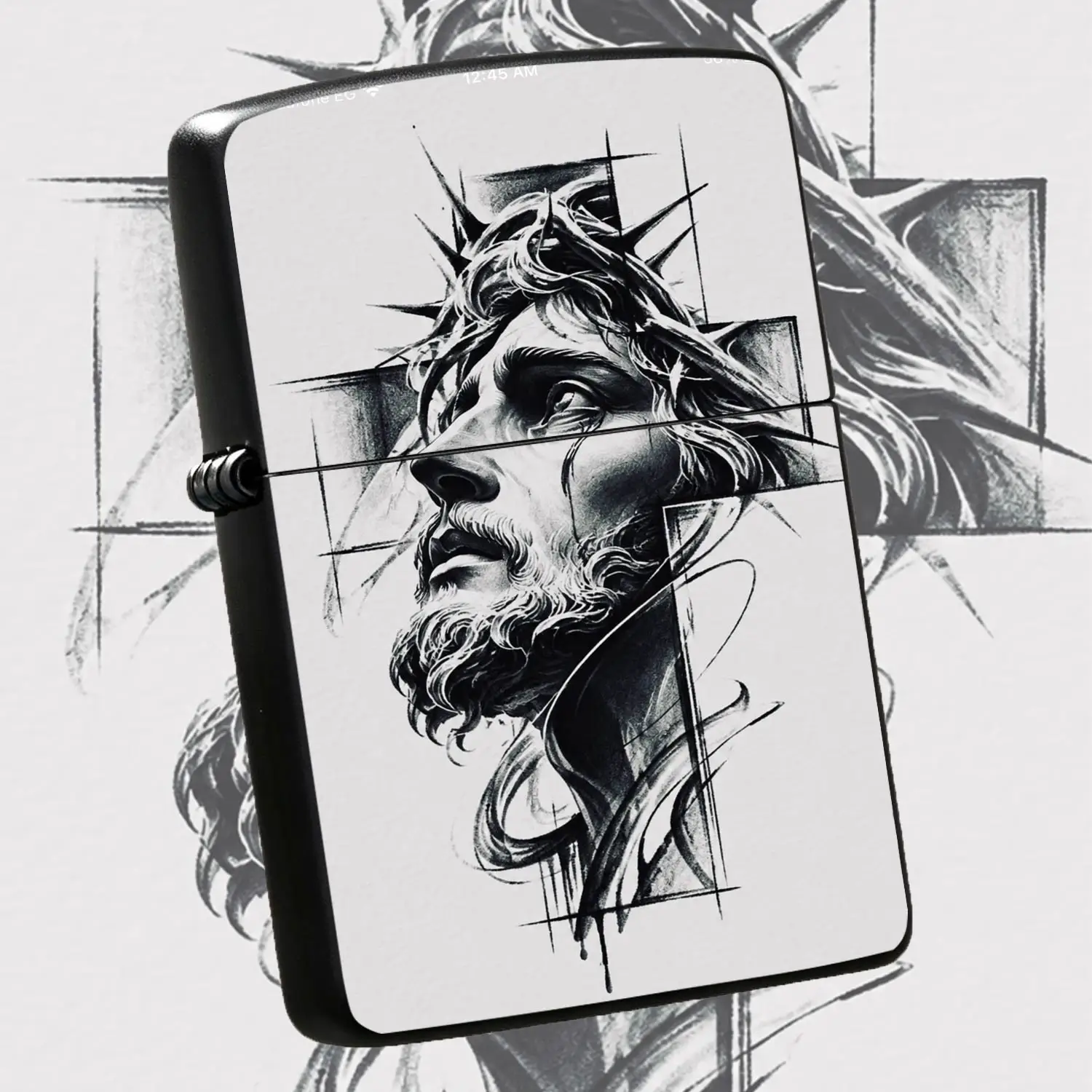 Artistic Thorn Holy Portrait Themed Portable Lighter, Abstract Cross Line Decorated Daily Carry Ignition Tool, Unique Humanistic Art Style, Suitable For Home Office Outdoor Scenarios, Exquisite Memorial Practical Gift For Friends And Art En