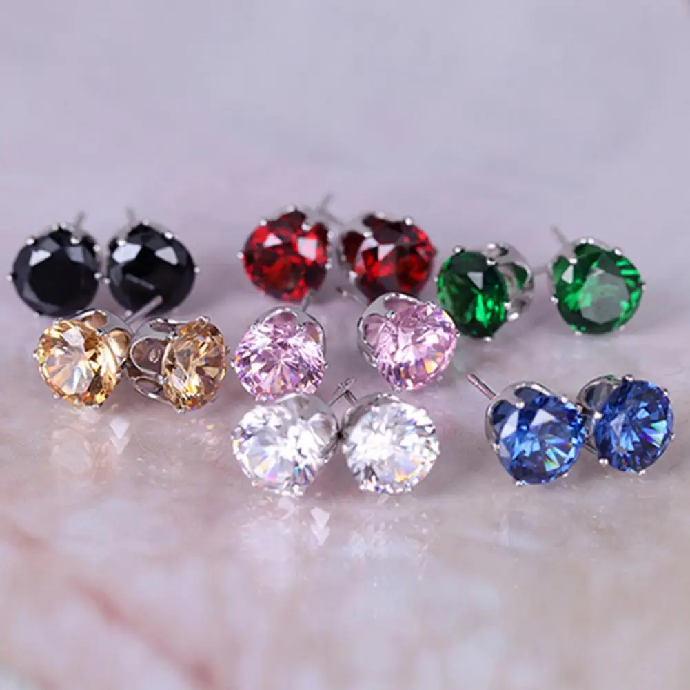 Ear Studs Elegant All Match Cubic Zirconia Round Exquisite Earrings for Dating Women Men Crystal Jewelry Accessories серьги