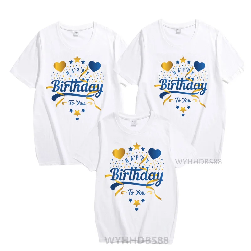 Family Matching Clothing Happy Birthday Party T-shirt Mom, Dad, Daughter Son T-shirt Family Dress Up T-shirt