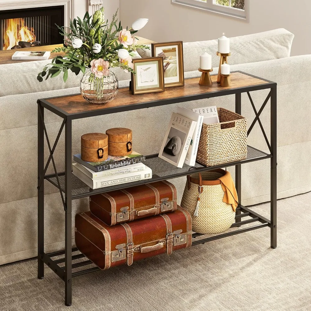 Industrial Console Table, 3 Tier Entryway Table, Hallway Table, Narrow Sofa Table with Shelves, Entrance Table for Entryway