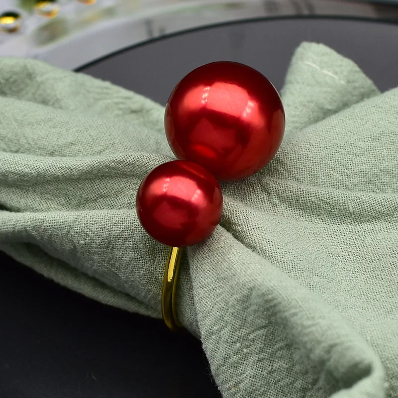

18pcs/lot New style napkin ring cloth ring square towel ring metal large pearl table napkin ring wedding table decoration