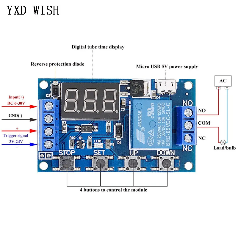 10pcs DC 5V 12V 24V LED Light Digital Time Delay Relay Trigger Cycle Timer Delays Switch Circuit Board Timing Control Module