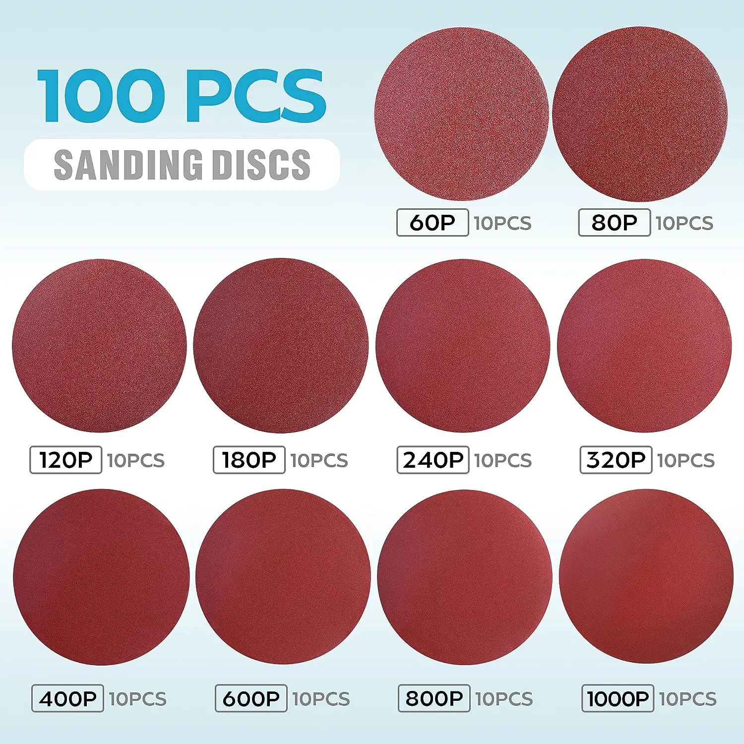 6 Inch Premium PSA Sandpaper Kit 100 Pcs 60-1000 Grit Aluminum Oxide Self Stick Adhesive Sanding Discs for Paint Woodworking