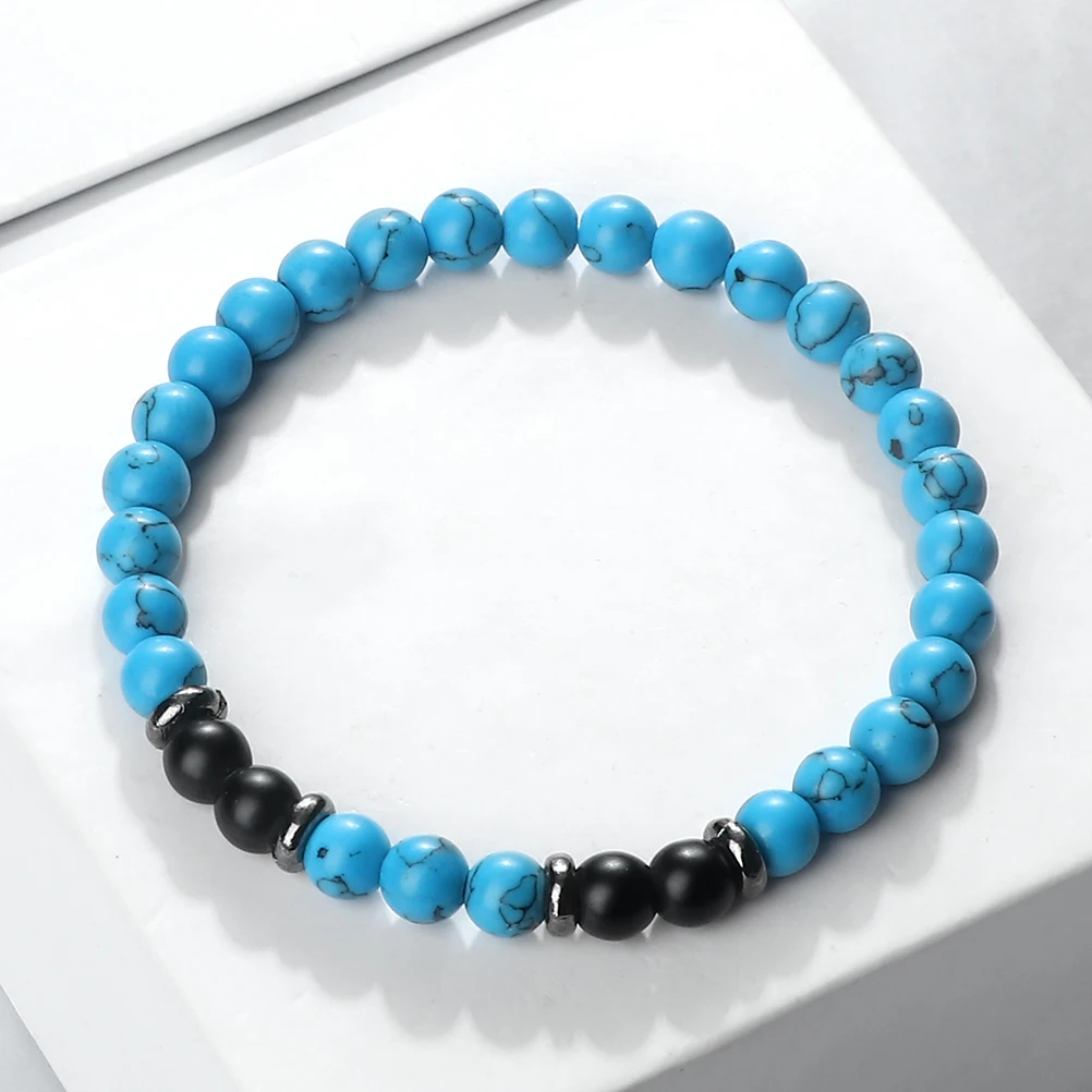 6mm Natural Stone Beaded Bracelets For Men Black Obsidian Hematite Spacer Bangles For Women Couple Energy Healing Jewelry Gifts