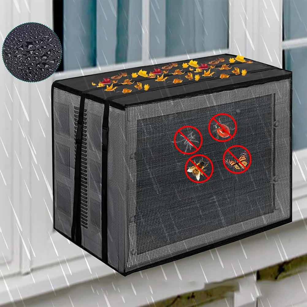 

PVC Air Conditioner Outdoor Cover 40x30x33cm Black Dust and Weather Protection Waterproof Top Breathable Mesh Adjustable Straps