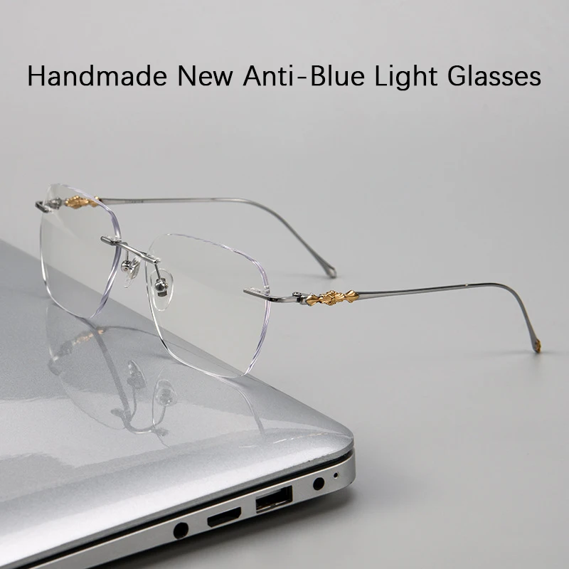 Ultralight Pure Titanium Rimless Glasses Frame Men Retro Eyeglasses Women Anti Blue Light Eyewear Frameless Computer Spectacles