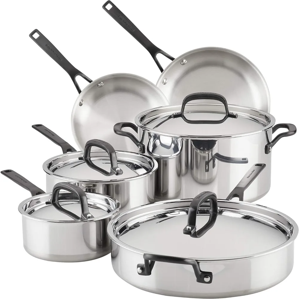 

5-Ply Clad Stainless Steel Cookware Pots and Pans Set, 10 Piece Polished Stainless Kitchen Cookware Kitchen Cookware cooking pot