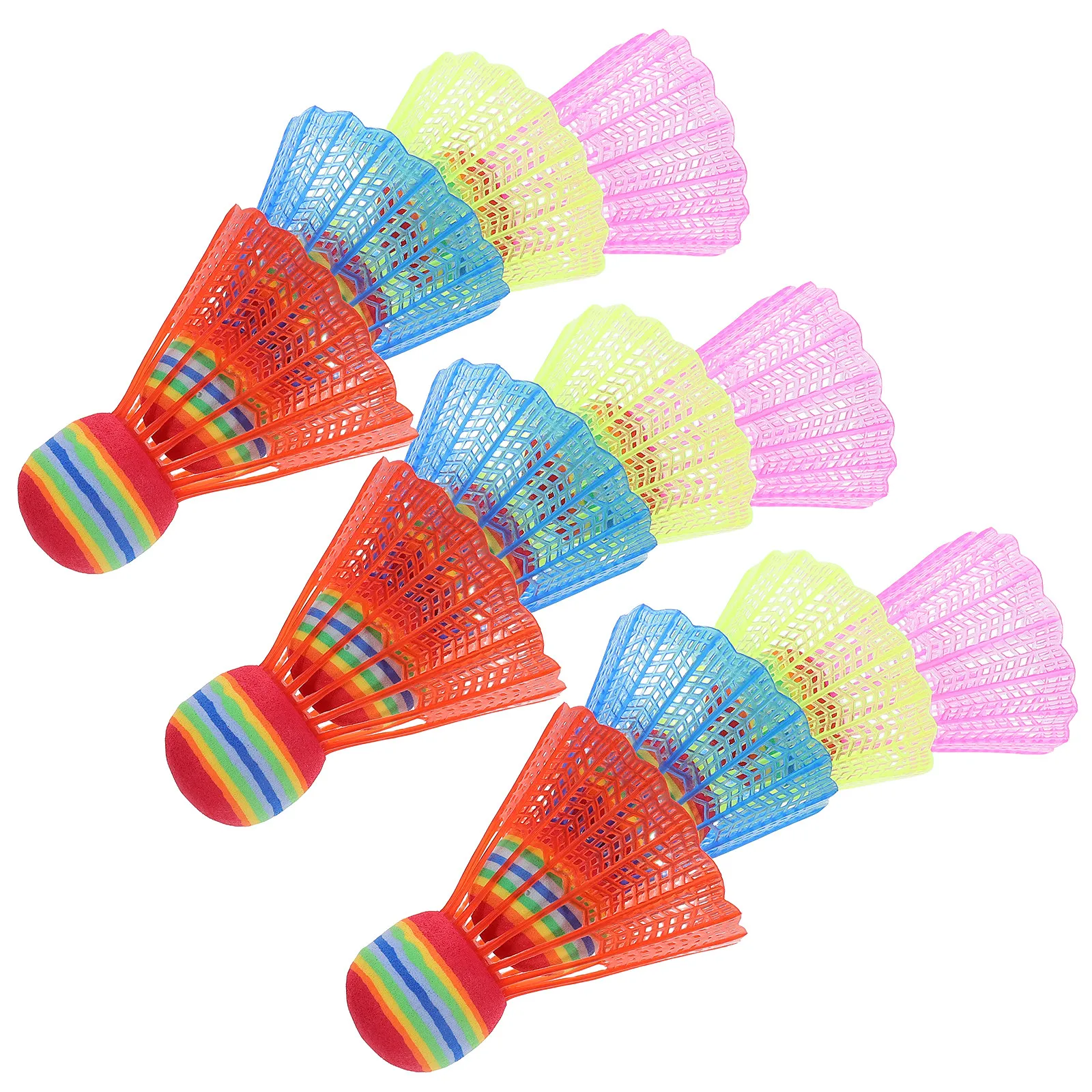 

12Pcs Beginner Badminton Shuttlecocks for Rainbow Colors Large Head Plastic Birdies Indoor Outdoor Training Recreation