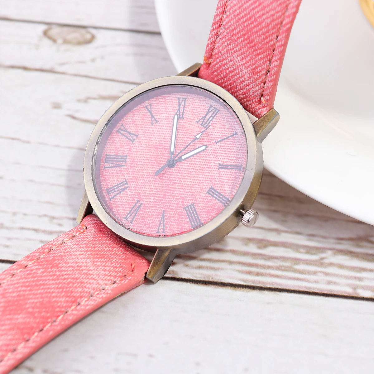 

Canvas Pattern Watch Elegant Quartz Wrist Pink Fashion Automatic Precise Timepiece Delicate Mens Women Students Gifts