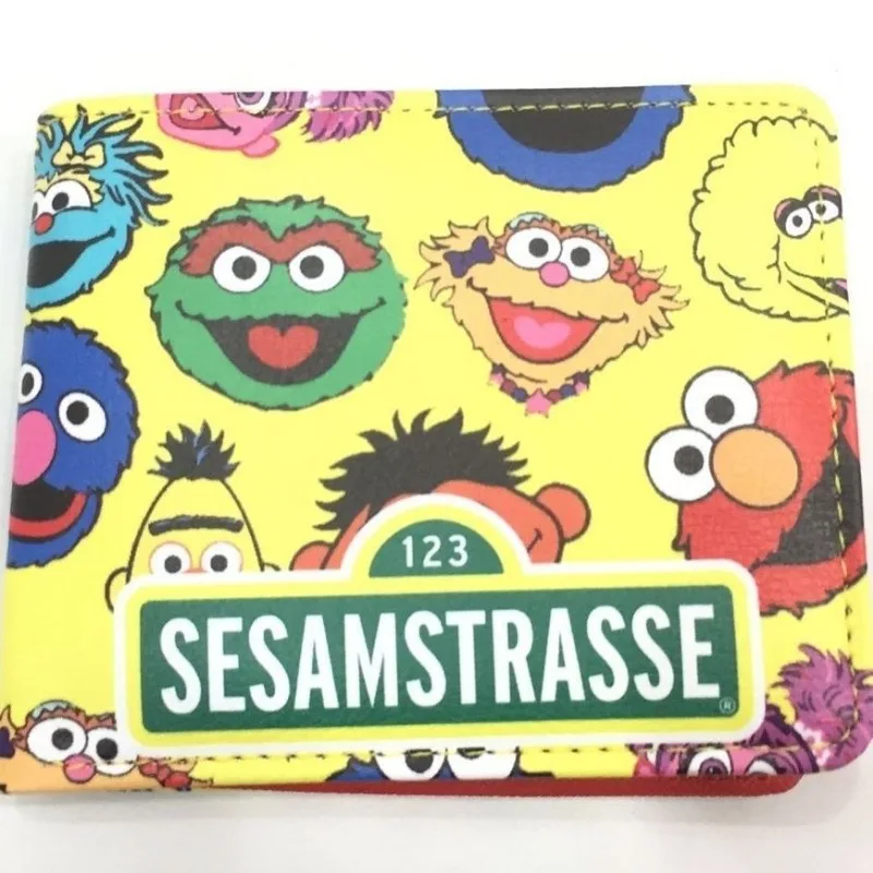 Hasbro Sesame Street Elmo Big Bird Cartoon 2-fold Wallet Cute Folding Card Holder Creative Kawaii Children\'s Short Coin Purse