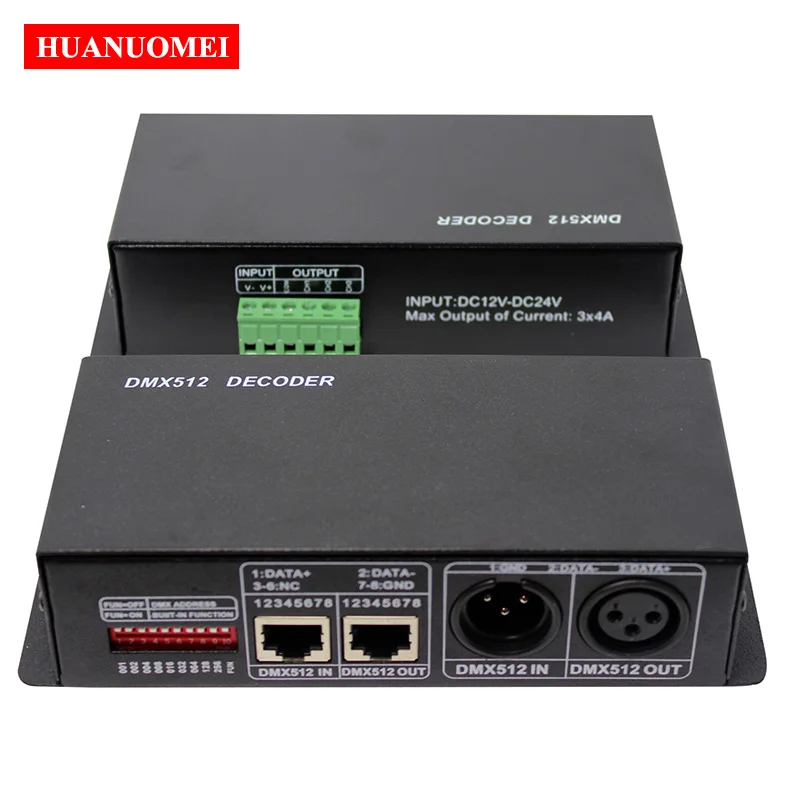 3CH DMX512 Decoder DMX Controller LED Dimmer DC12-24V Output 4A*3Channels Power 12V 144W 24V 288W