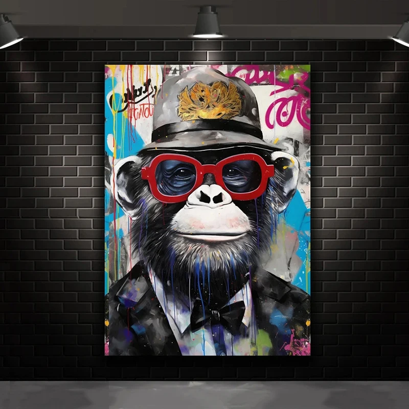 

Funny Gorilla Wall Art Picture Colorful Chimpanzee Canvas Painting Graffiti Monkey Art Posters and Prints Living Room Home Decor