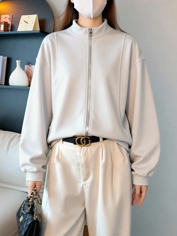 

Spring 2026 Women's Zipper Hoodie Jaet plus Size Loose Slimming Cardigan Top European Sle Stand Collar Long Sve Sweats...