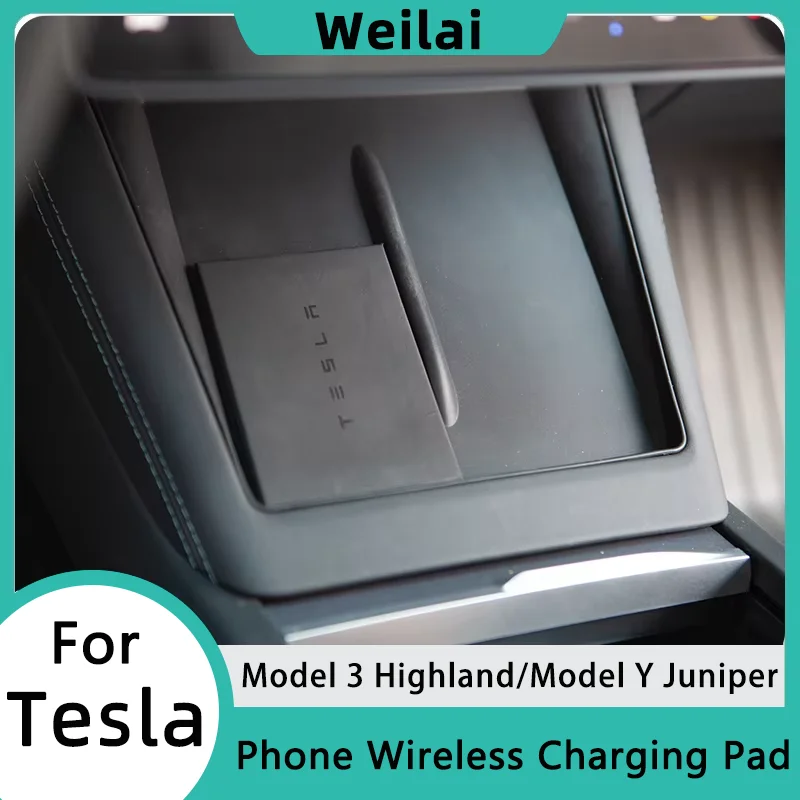 

Model Y Juniper 2025 Phone Wireless Charging Pad for Tesla Model 3 Highland Non-Slip Charger Protect Mat Car Interior Accessorie