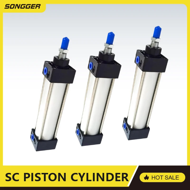 أسطوانة هوائية قياسية SC63 مزدوجة الفعل شوط 25-500 ملم قوة عالية هيكل ألومنيوم مدمجة توصيل سريع للتطبيقات الصناعية