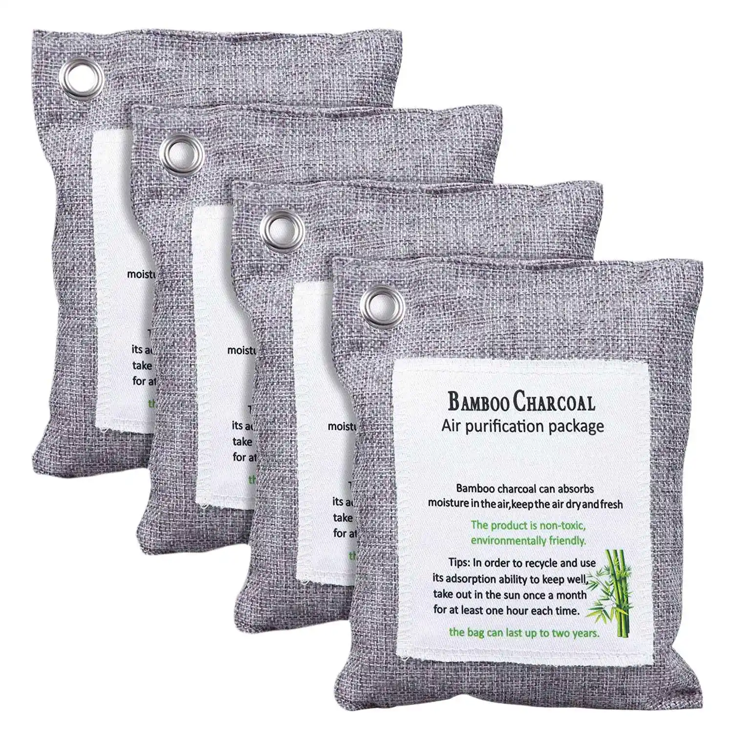 Activated Bamboo Charcoal Bag Odor Remover 200Gx4, Air Purifying Bags For Home, Car, Closet, Shoes Limited Time Offer