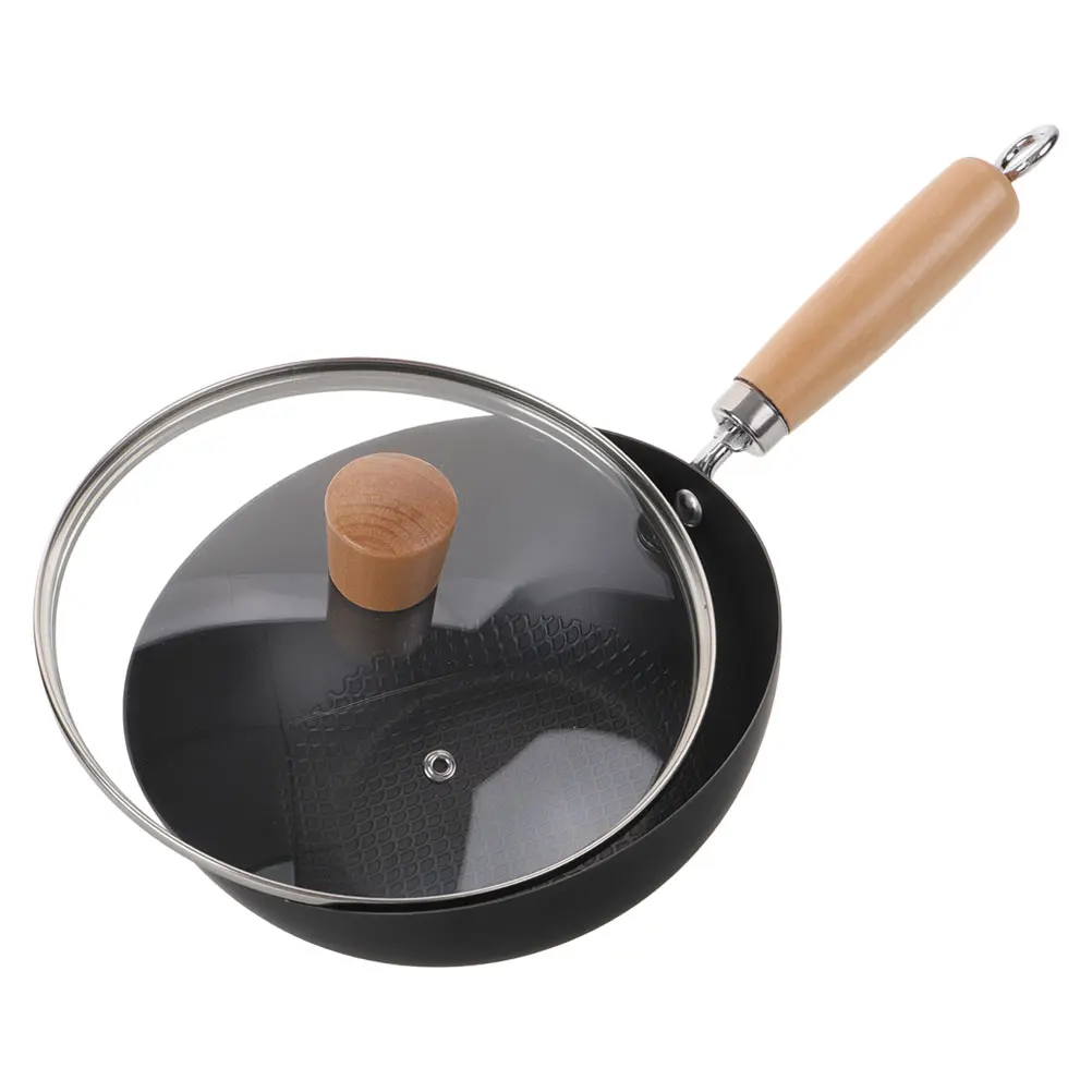 

Mini Cast Iron Skillet with Lid Small Nonstick Wok Natural Oxide Surface No Coating Compact Japanese Design Stir for Cooktops