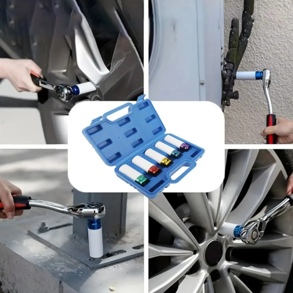 Thin Wall Drive Wheel Protector Deep Socket Plastic Sleeve Lug Nut Socket Metric Size Color Coded Automotive Socket Nut Removal