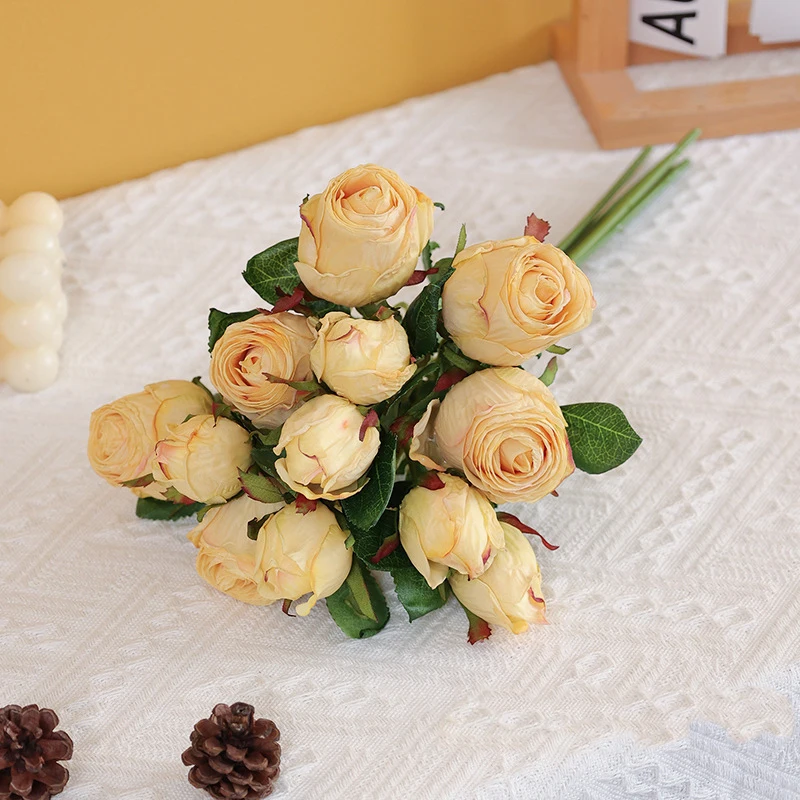 6pcs/Lot American Style Focal Edge Retro Rose Simulation Bouquet Artificial Flowers Living Room Dining Table Decorations