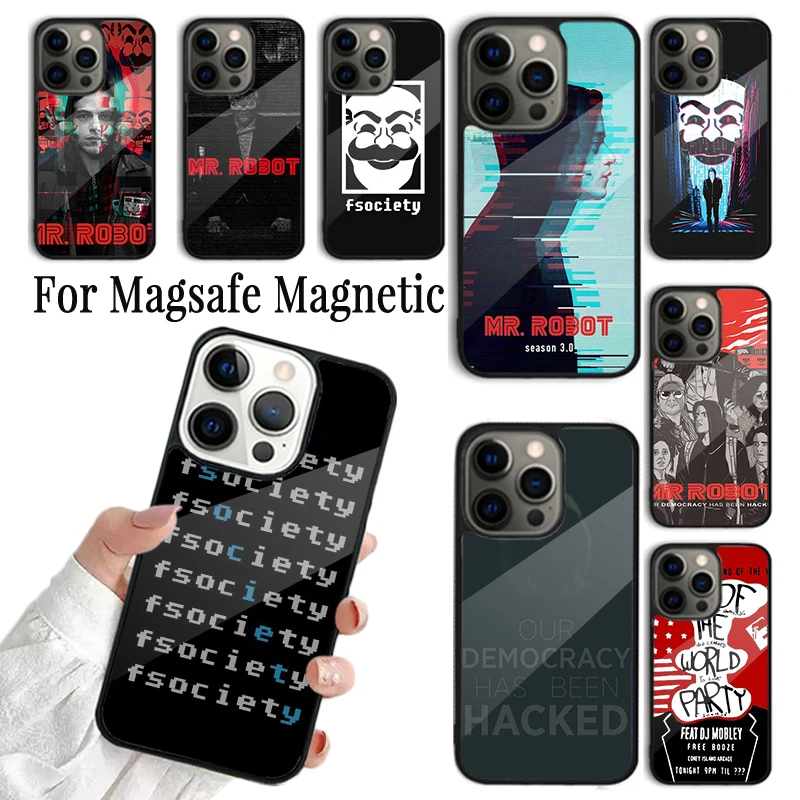 Coque Phone Case For iPhone 16 15 14 13 12 Mini 11 Pro Max Plus Magsafe Magnetic Wireless Charging Cover Mr Robot