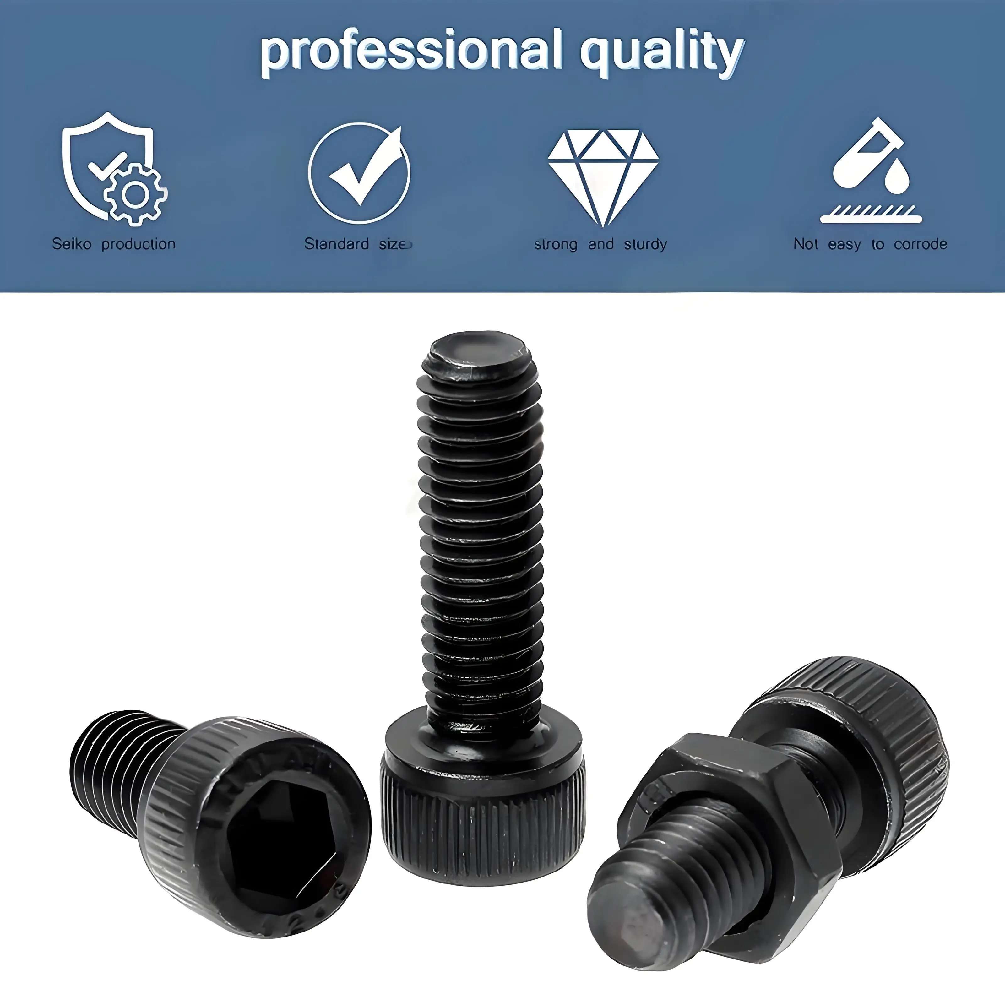 Set Sekrup dan Mur Kepala Hexagon Allen Baja Kelas 12.9 Hitam M2 M2.5 M3 M4 M5 DIN912