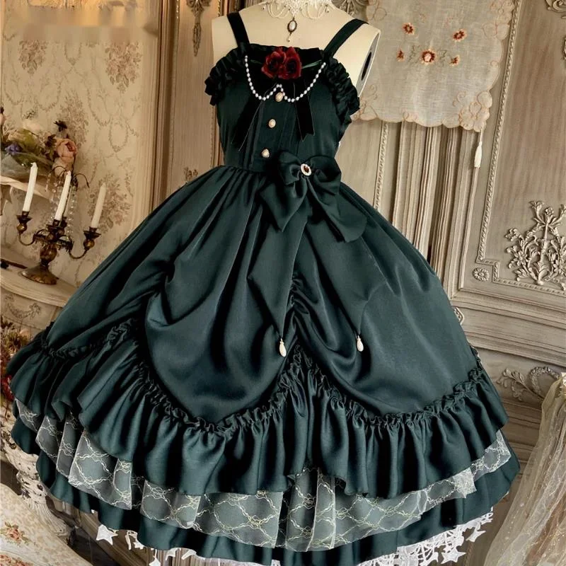 Vintage vitoriano lolita princesa jsk vestido feminino elegante doce palácio rainha vestidos de festa feminino gótico sem mangas vestido deslizamento