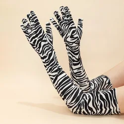 53CM Gold Velvet Fashion Personality Zebra Leopard Print Keep Warm Stage Performance Party Cosplay Soft Women Long Gloves