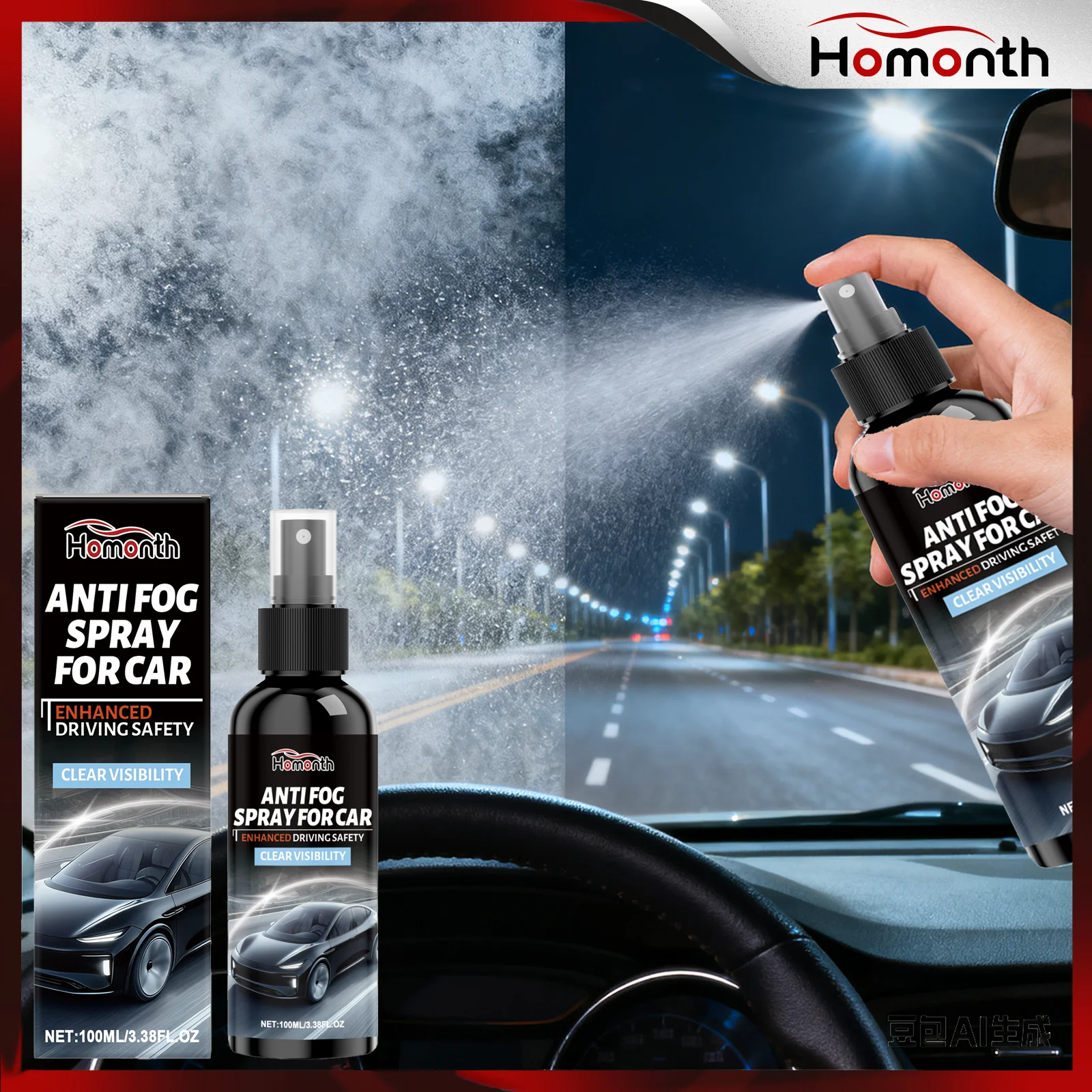 100ml Anti Fog Treatment Spray for Car Interior Glass Creates Invisible Shield Prevents Condensation on Windows Mirrors Auto