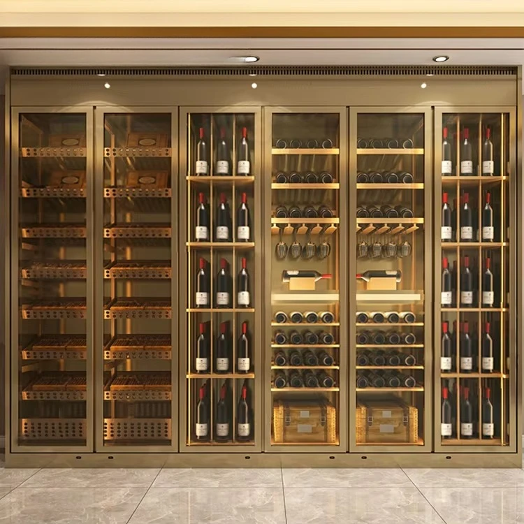 Luxury Italian Wine Cabinet, Metal Stainless Steel, Constant Temperature, Whiskey Wine Display, 128-Bottle Capacity