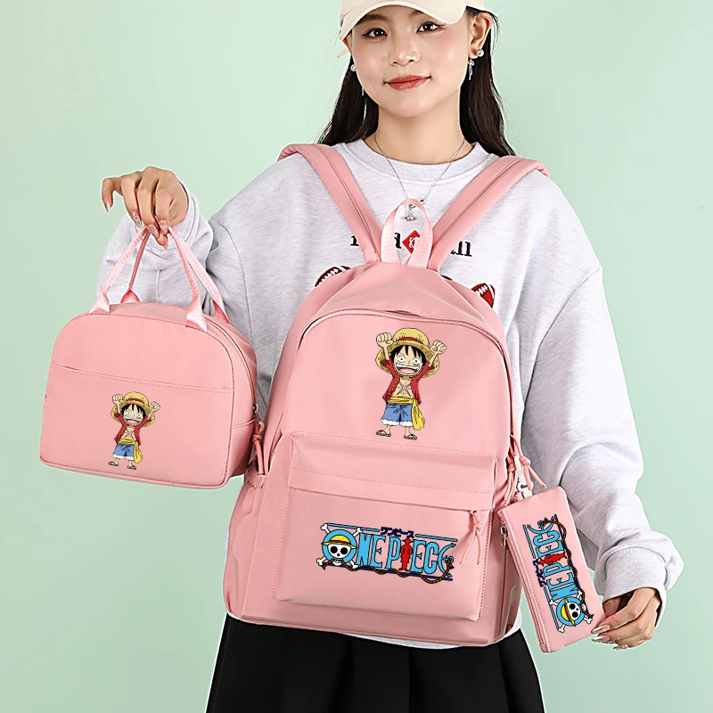 3Pcs/set Anime One Piece Backpack Teenager Girl Backpack Schoolbag with Lunch Bag Bookbag Rucksack Comfortable Travel Bag