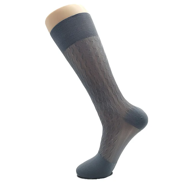 Wavy Grain Jacquard Mens Socks Sexy Nylon Sheer Stocking Gift Vintage Business Suit Dress Socks for Men Long Socks Medias Hombre