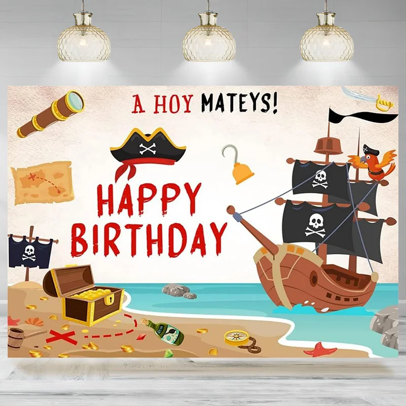 Pirate Birthday Backdrop Pirate Party Decoration Photographic Background Party Photo Props Pirate Theme Banner Supplies