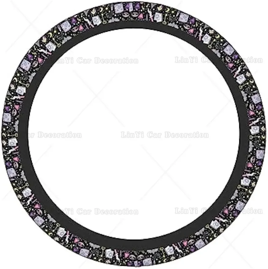 Cute Steering Wheel Cover for Women Girls Halloween Purple Magic Witch Witchcraft Sweat Absorption Auto Steering Wheel Cover